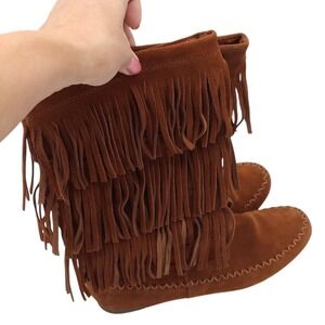 Kohl's Boots Womens 9 MDPIXIECHESTNUT Brown Triple Fringe Suede Moccasin Good